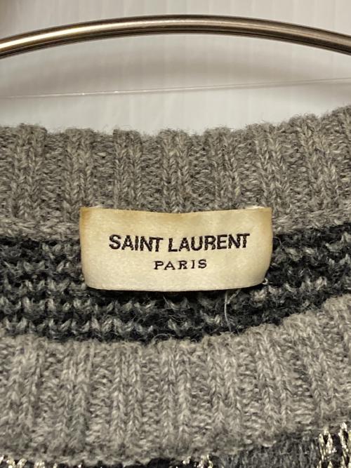 Saint Laurent Paris（サンローランパリ）Saint Laurent Paris (サンローランパリ) 15AW ジオメトリック柄クルーネックニット / エディ期 グレー サイズ:XSの古着・服飾アイテム