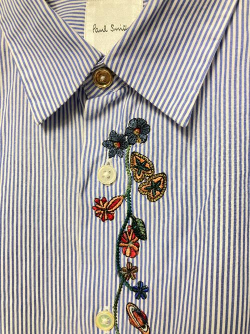 PAUL SMITH（ポールスミス）PAUL SMITH (ポールスミス) 刺繍ストライプシャツ ブルー サイズ:Lの古着・服飾アイテム