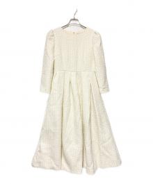 SEVEN TEN by MIHO KAWAHITO（セブン テン バイ ミホ カワヒト）の古着「21AW パフスリーブツイードワンピース / ツイードタックドレス」｜ホワイト