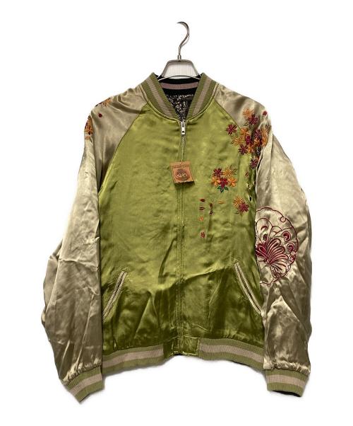 花旅楽団（ハナタビガクダン）花旅楽団 (ハナタビガクダン) リバーシブルスカジャン ベージュ×グリーン サイズ:L 未使用品の古着・服飾アイテム