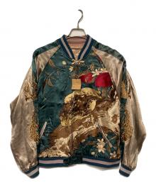 花旅楽団（ハナタビガクダン）の古着「リバーシブルスカジャン」｜ブルー×ベージュ