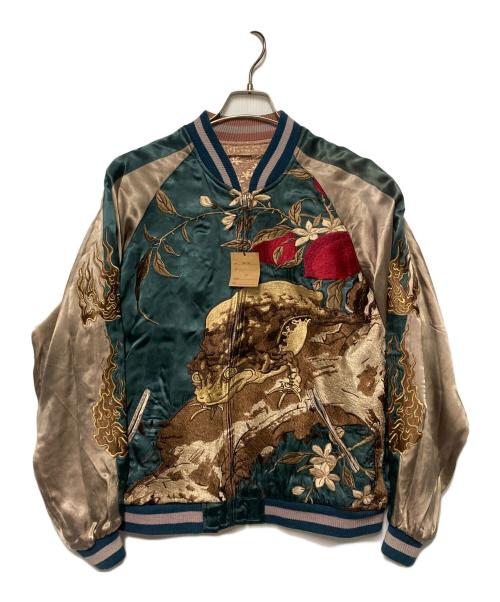 花旅楽団（ハナタビガクダン）花旅楽団 (ハナタビガクダン) リバーシブルスカジャン ブルー×ベージュ サイズ:M 未使用品の古着・服飾アイテム