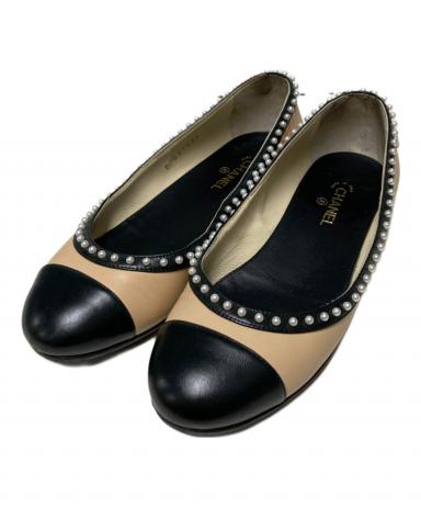 CHANEL ブラック フラットシューズ パール装飾　サイズ36 1/2 シャネル フラットシューズ オペラシューズ エナメル レディース SIZE