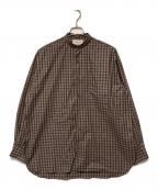 MARKWAREマーカウェア）の古着「COMFORT FIT BAND COLLAR SHIRT CHECK POPLIN / チェックバンドカラーシャツ」｜ブラウン×グレー
