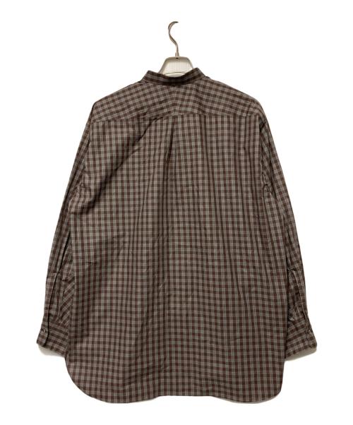MARKWARE（マーカウェア）MARKWARE (マーカウェア) COMFORT FIT BAND COLLAR SHIRT CHECK POPLIN / チェックバンドカラーシャツ ブラウン×グレー サイズ:2の古着・服飾アイテム