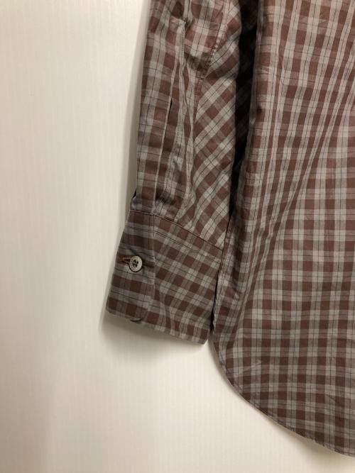 MARKWARE（マーカウェア）MARKWARE (マーカウェア) COMFORT FIT BAND COLLAR SHIRT CHECK POPLIN / チェックバンドカラーシャツ ブラウン×グレー サイズ:2の古着・服飾アイテム