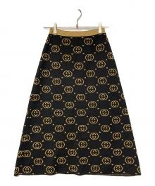 GUCCI（グッチ）の古着「GG柄ウールラメロングスカート」｜ブラック×ゴールド