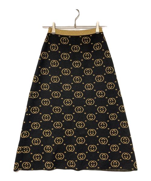 GUCCI（グッチ）GUCCI (グッチ) GG柄ウールラメロングスカート ブラック×ゴールド サイズ:Sの古着・服飾アイテム