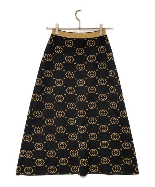 GUCCI（グッチ）GUCCI (グッチ) GG柄ウールラメロングスカート ブラック×ゴールド サイズ:Sの古着・服飾アイテム