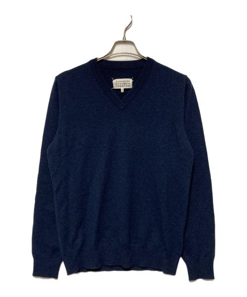 Maison Margiela（メゾンマルジェラ）Maison Margiela (メゾンマルジェラ) 13SS エルボーパッチVネックウールニット ネイビー サイズ:Mの古着・服飾アイテム