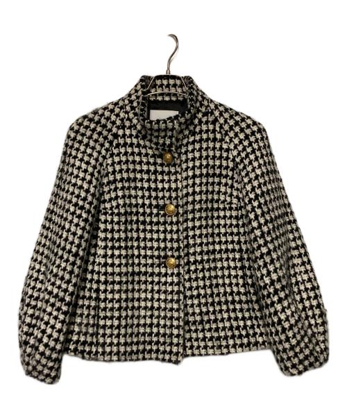 Loulou Willoughby（ルルウィルビー）Loulou Willoughby (ルルウィルビー) ウールスラブ千鳥ショートコート ホワイト×ブラック サイズ:1の古着・服飾アイテム