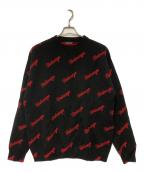 BALENCIAGAバレンシアガ）の古着「ALLOVER LOGO KNIT SWEATER / クルーネックニット」｜ブラック×レッド
