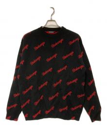 BALENCIAGA（バレンシアガ）の古着「ALLOVER LOGO KNIT SWEATER / クルーネックニット」｜ブラック×レッド