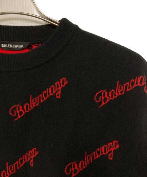 BALENCIAGA（バレンシアガ）BALENCIAGA (バレンシアガ) ALLOVER LOGO KNIT SWEATER / クルーネックニット ブラック×レッド サイズ:XSの古着・服飾アイテム