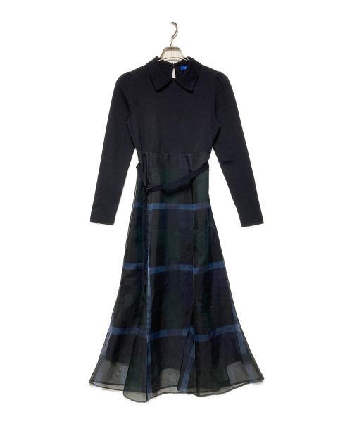 BLUE LABEL CRESTBRIDGE（ブルーレーベルクレストブリッジ）BLUE LABEL CRESTBRIDGE (ブルーレーベルクレストブリッジ) クレストブリッジチェックオーガンプリントコンビドレス ネイビー サイズ:38の古着・服飾アイテム