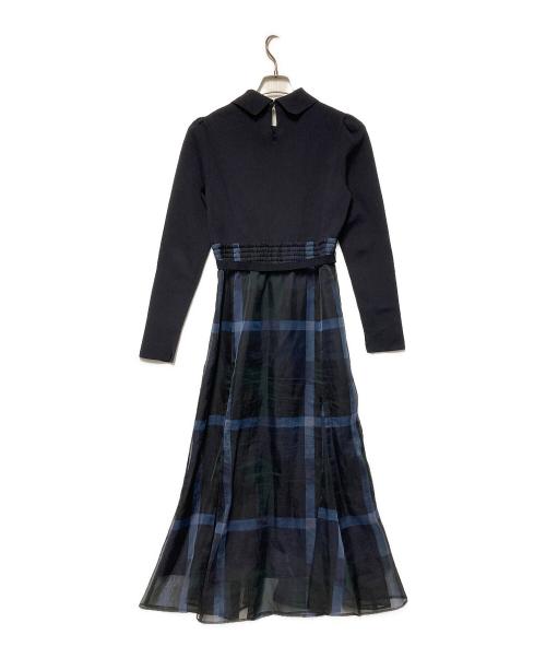 BLUE LABEL CRESTBRIDGE（ブルーレーベルクレストブリッジ）BLUE LABEL CRESTBRIDGE (ブルーレーベルクレストブリッジ) クレストブリッジチェックオーガンプリントコンビドレス ネイビー サイズ:38の古着・服飾アイテム