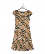 BURBERRY BLUE LABELバーバリー ブルー レーベル）の古着「チェックフレンチスリーブワンピース」｜ベージュ