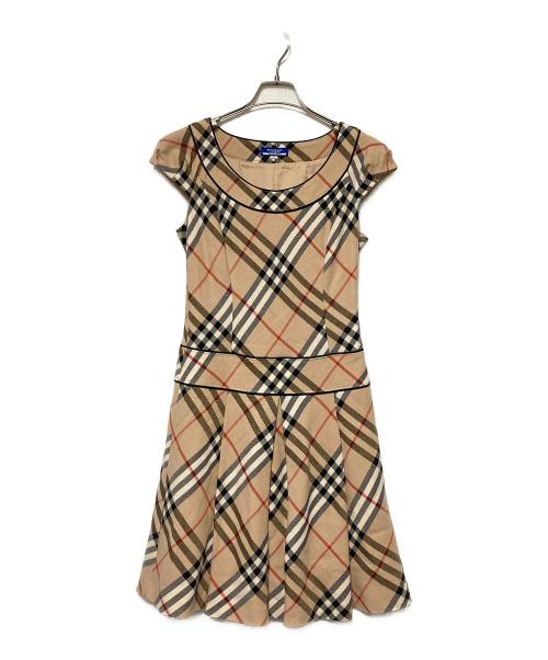 BURBERRY BLUE LABEL（バーバリー ブルー レーベル）BURBERRY BLUE LABEL (バーバリー ブルー レーベル) チェックフレンチスリーブワンピース ベージュ サイズ:38の古着・服飾アイテム
