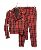 Hysteric Glamourヒステリックグラマー）の古着「チェックライダースセットアップ」｜レッド×ブラック