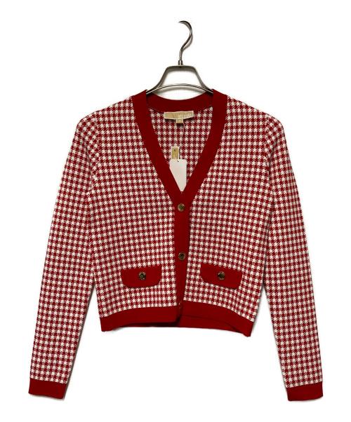 MICHAEL KORS（マイケルコース）MICHAEL KORS (マイケルコース) ギンガムジャカードVネックカーディガン レッド×ホワイト サイズ:XS 未使用品の古着・服飾アイテム