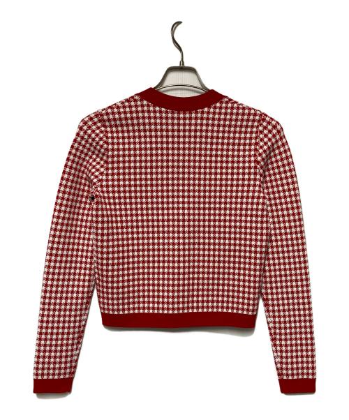 MICHAEL KORS（マイケルコース）MICHAEL KORS (マイケルコース) ギンガムジャカードVネックカーディガン レッド×ホワイト サイズ:XS 未使用品の古着・服飾アイテム