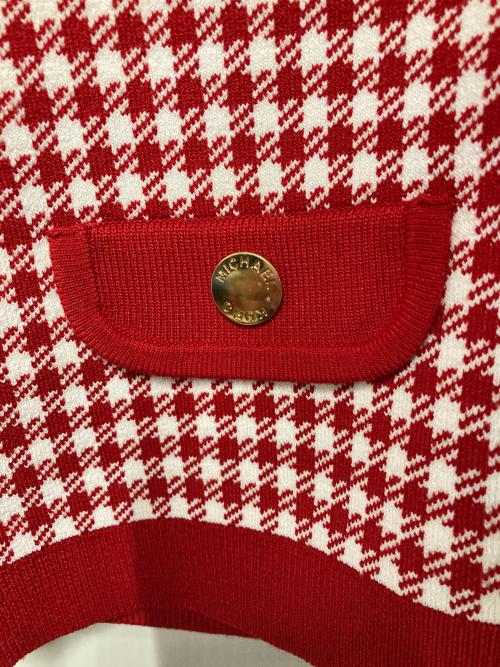 MICHAEL KORS（マイケルコース）MICHAEL KORS (マイケルコース) ギンガムジャカードVネックカーディガン レッド×ホワイト サイズ:XS 未使用品の古着・服飾アイテム