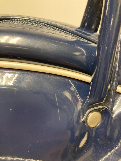 adidas（アディダス）adidas (アディダス) 80s エナメルミニボストンバッグ ネイビー×ホワイトの古着・服飾アイテム