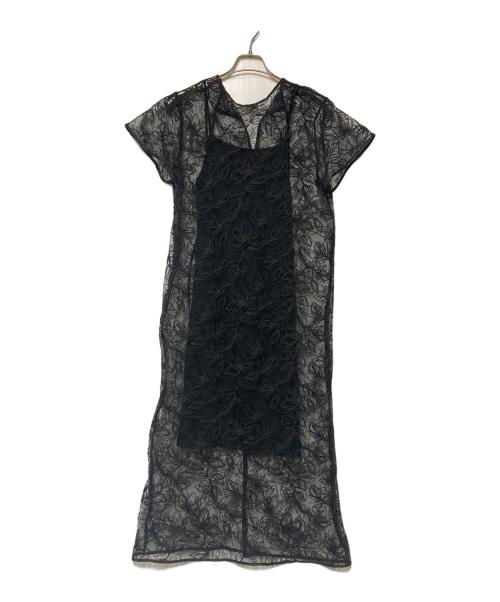 LE CIEL BLEU（ルシェルブルー）LE CIEL BLEU (ルシェルブルー) Flower Embroidery Dress / 半袖ワンピース ブラック サイズ:36の古着・服飾アイテム