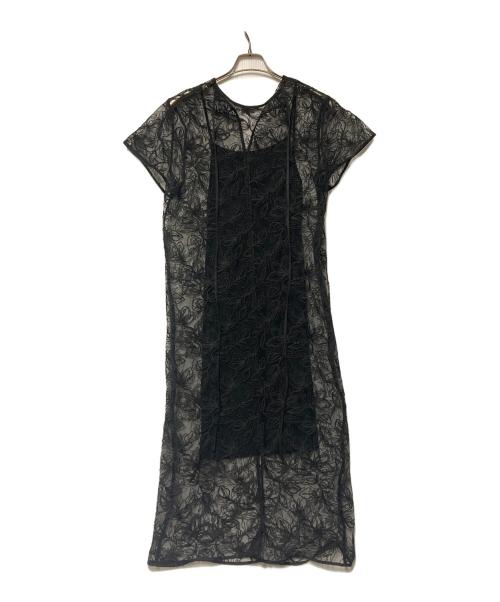 LE CIEL BLEU（ルシェルブルー）LE CIEL BLEU (ルシェルブルー) Flower Embroidery Dress / 半袖ワンピース ブラック サイズ:36の古着・服飾アイテム