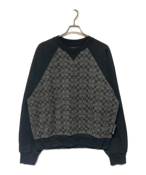 COACH（コーチ）COACH (コーチ) シグネチャークルーネックスウェット グレー×ブラック サイズ:Lの古着・服飾アイテム