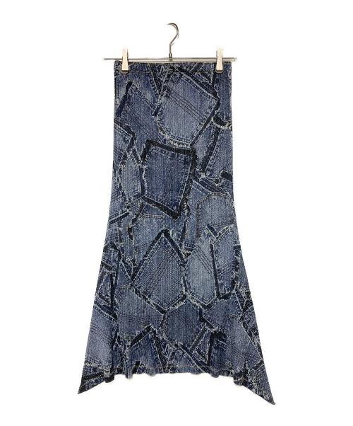 PLEATS PLEASE（プリーツプリーズ）PLEATS PLEASE (プリーツプリーズ) デニム転写プリーツスカート ブルー サイズ:2の古着・服飾アイテム