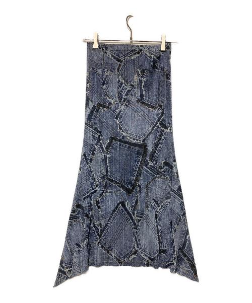 PLEATS PLEASE（プリーツプリーズ）PLEATS PLEASE (プリーツプリーズ) デニム転写プリーツスカート ブルー サイズ:2の古着・服飾アイテム