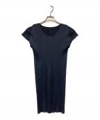 PLEATS PLEASEプリーツプリーズ）の古着「半袖プリーツワンピース」｜ネイビー