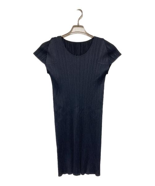 PLEATS PLEASE（プリーツプリーズ）PLEATS PLEASE (プリーツプリーズ) 半袖プリーツワンピース ネイビー サイズ:3の古着・服飾アイテム