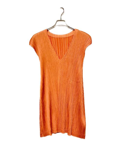 PLEATS PLEASE（プリーツプリーズ）PLEATS PLEASE (プリーツプリーズ) プリーツノースリーブワンピース オレンジ サイズ:3の古着・服飾アイテム