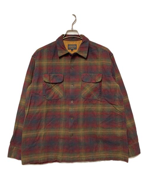PENDLETON（ペンドルトン）PENDLETON (ペンドルトン) オープンカラーチェックシャツ レッド×キャメル サイズ:Mの古着・服飾アイテム