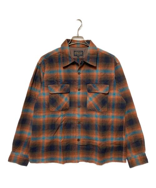 PENDLETON（ペンドルトン）PENDLETON (ペンドルトン) オープンカラーチェックシャツ オレンジ×ブルー サイズ:Lの古着・服飾アイテム