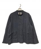 HOUSTONヒューストン）の古着「バンドカラーリネンジャケット」｜グレー