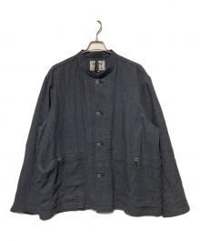 HOUSTON（ヒューストン）の古着「バンドカラーリネンジャケット」｜グレー