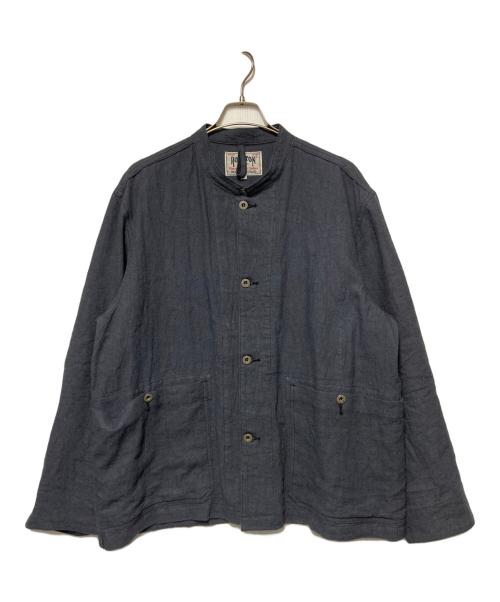 HOUSTON（ヒューストン）HOUSTON (ヒューストン) バンドカラーリネンジャケット グレー サイズ:XLの古着・服飾アイテム