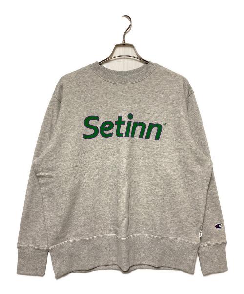 SETINN（セットイン）SETINN (セットイン) Champion (チャンピオン) Script Outline Crew / クルーネックスウェット グレー サイズ:Mの古着・服飾アイテム