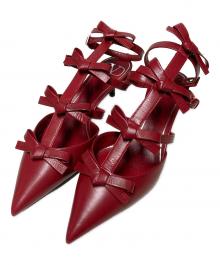VALENTINO GARAVANI（ヴァレンティノ・ガラヴァーニ）の古着「French Bow Heels / レザーストラップパンプス」｜レッド
