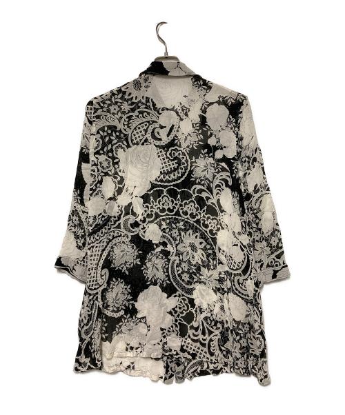 LEONARD（レオナール）LEONARD (レオナール) 総柄シルクシアーシャツ ホワイト×ブラック サイズ:9Rの古着・服飾アイテム