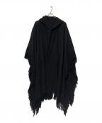 Y'sワイズ）の古着「FRINGE STOLE JACQUARD ASYMME CAPE PONCHO」｜ブラック