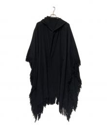 Y's（ワイズ）の古着「FRINGE STOLE JACQUARD ASYMME CAPE PONCHO」｜ブラック