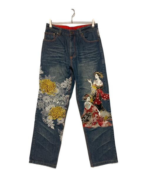 華鳥風月（カチョウフウゲツ）華鳥風月 (カチョウフウゲツ) 花魁刺繍デニムパンツ インディゴ サイズ:32の古着・服飾アイテム