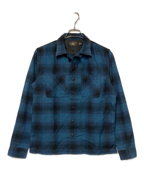 RRL（ダブルアールエル）RRL (ダブルアールエル) オープンカラーチェックシャツ ブルー×ブラック サイズ:Sの古着・服飾アイテム