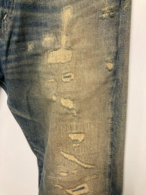 RRL（ダブルアールエル）RRL (ダブルアールエル) リペア加工デニムパンツ ブルー サイズ:30×30の古着・服飾アイテム