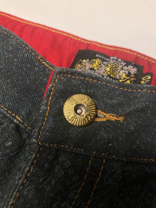 仏喜羅坊（ブッキラボウ）仏喜羅坊 (ブッキラボウ) 鳳凰x牡丹刺繍デニムパンツ ネイビー サイズ:40の古着・服飾アイテム