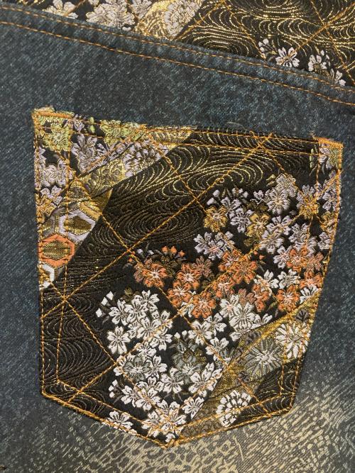 仏喜羅坊（ブッキラボウ）仏喜羅坊 (ブッキラボウ) 鳳凰x牡丹刺繍デニムパンツ ネイビー サイズ:40の古着・服飾アイテム